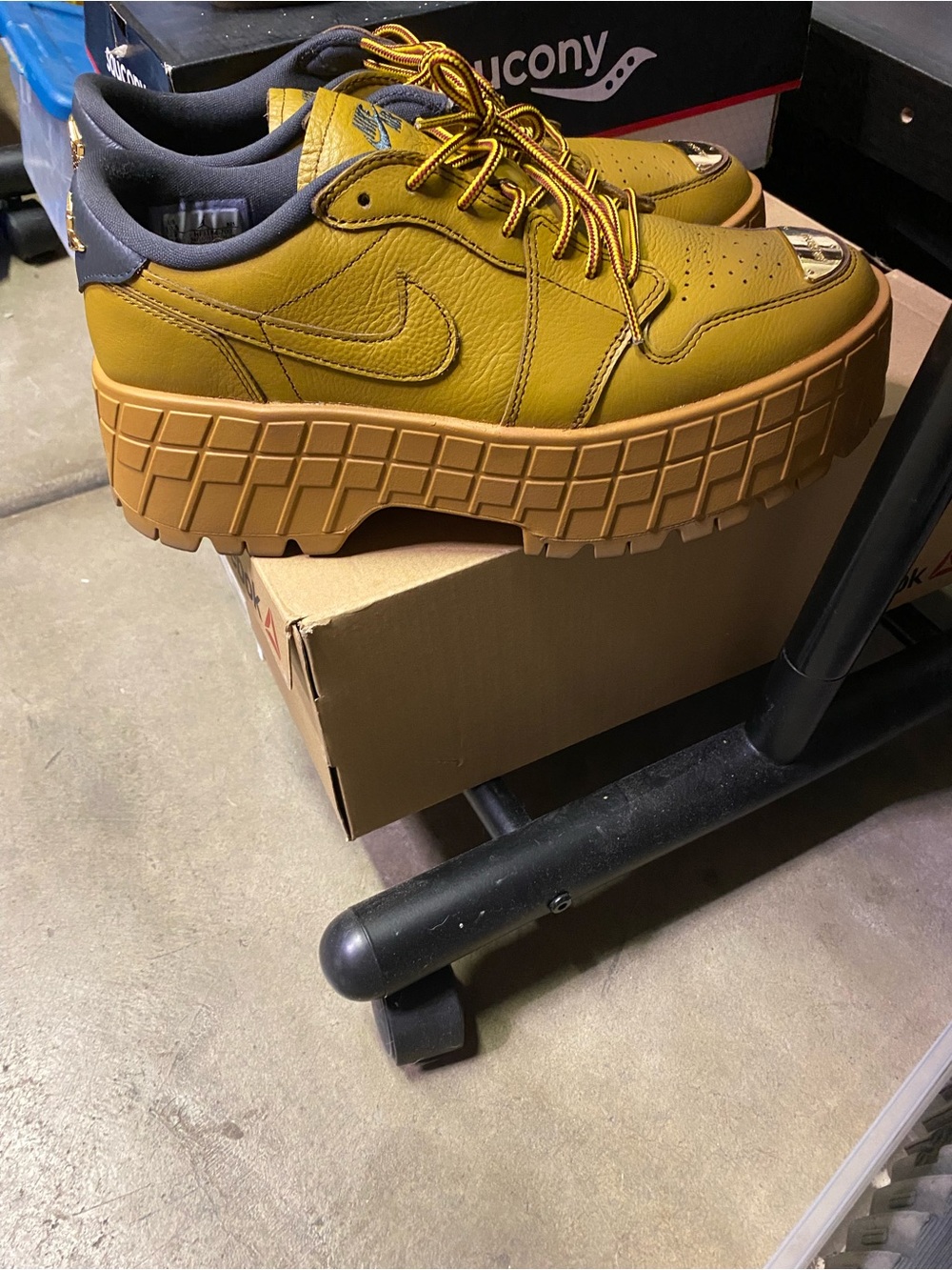 Nike Women’s Mustard Yellow and Black Platform Sneakers